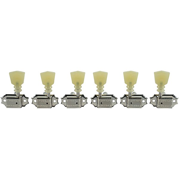 Kluson 3 Per Side Deluxe Series Pearl Double Ring Double Line Logo Tuning Machines Nickel