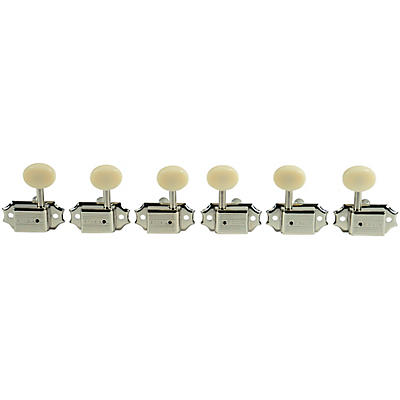 Kluson 3 Per Side Deluxe Series Oval White Plastic Single Line Logo Tuning Machines Nickel for sale