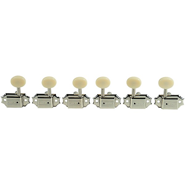 Kluson 3 Per Side Deluxe Series Oval White Plastic Single Line Logo Tuning Machines Nickel