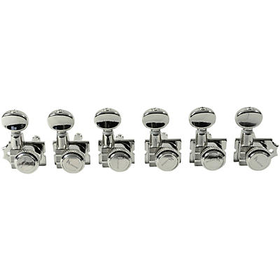 Kluson 6-In-Line Locking Revolution Series H-Mount Non-Collared Tuning Machines With Staggered Posts Nickel for sale