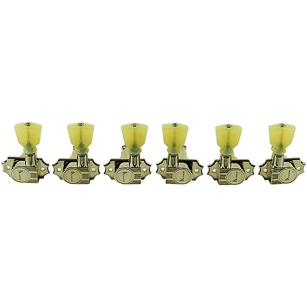 Kluson 3 Per Side Revolution Series G-Mount Pearloid Keystone Tuning Machines Nickel