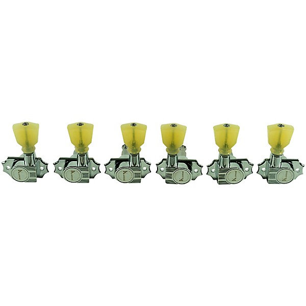 Kluson 3 Per Side Revolution Series G-Mount Pearloid Keystone Tuning Machines Chrome