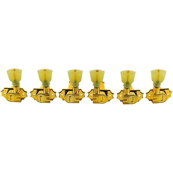 Kluson 3 Per Side Revolution Series G-Mount Pearloid Keystone Tuning Machines Gold