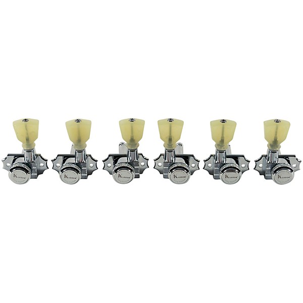 Kluson 3 Per Side Locking Revolution Series G-Mount Non-Collared Pearloid Keystone Tuning Machines Chrome