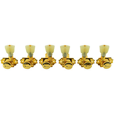 Kluson 3 Per Side Locking Revolution Series G-Mount Non-Collared Pearloid Keystone Tuning Machines Gold for sale