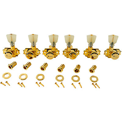 Kluson 3 Per Side Locking Revolution Series G-Mount Pearloid Keystone Tuning Machines Gold for sale