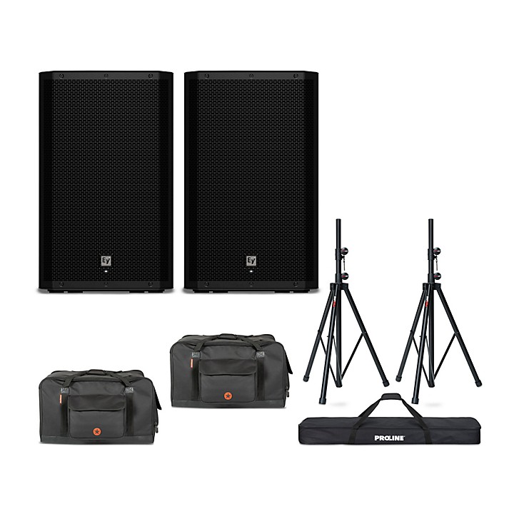 Electro-Voice ZLX-15P G2 Powered Speaker Pair With Bags and Stands