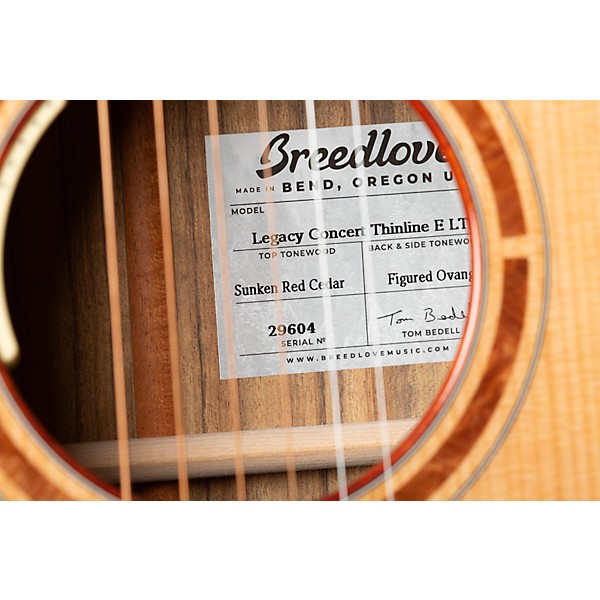 Breedlove Legacy Sunken Red Cedar-Ovangkol Thinline Concert Acoustic-Electric Guitar Natural