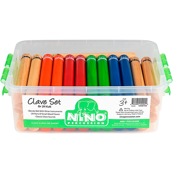 Nino 24-Pair Multicolored Clave Set With Plastic Storage Container