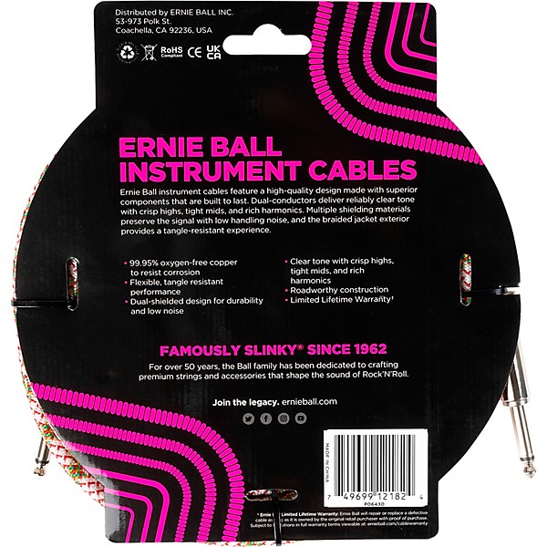 Ernie Ball Braided Instrument Cable Straight/Straight Emerald Argyle 18 ft.