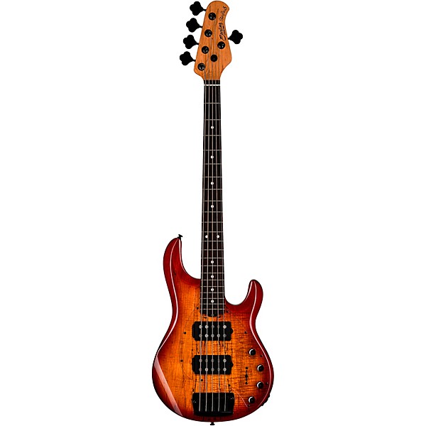 Sterling by Music Man StingRay 5 RAY35 HH Spalted Maple Top Bass Blood Orange Burst