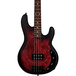 Sterling by Music Man StingRay RAY34 Poplar Burl Top Bass Dark Scarlet Burst Satin