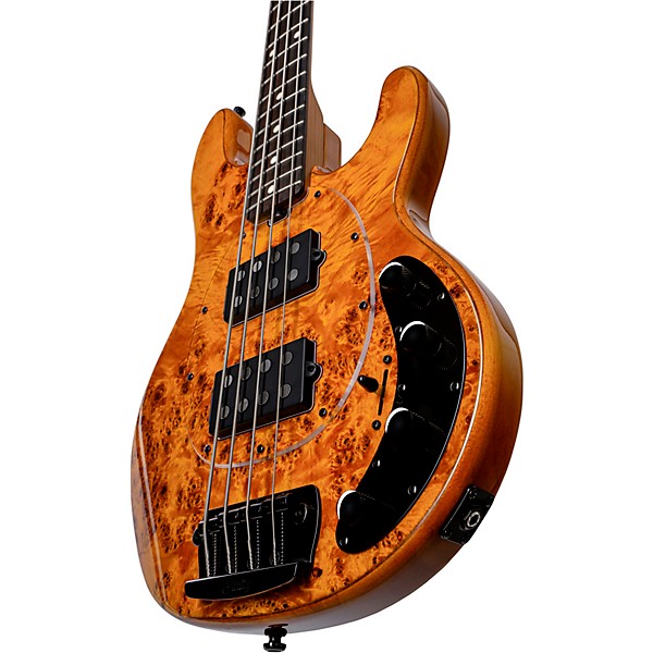 Sterling by Music Man StingRay RAY34 HH Poplar Burl Top Bass Amber