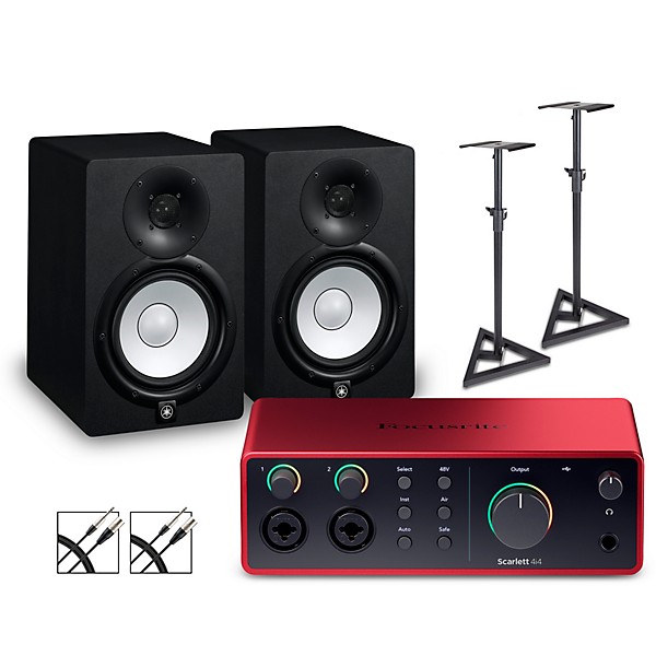 Focusrite Scarlett 4i4 Gen 4 with Yamaha HS Studio Monitor Pair Bundle (Stands & Cables Included) HS7