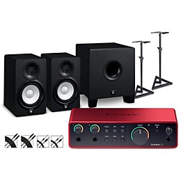 Focusrite Scarlett 2i2 Gen 4 with Yamaha HS Studio Monitor Pair & HS8S Subwoofer Bundle (Stands & Cables Included) HS5