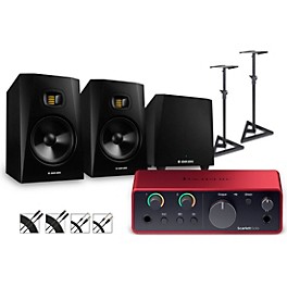 ... Focusrite Scarlett 4i4 Gen 4 With Adam Audio T-Series Studio Monitor Pair & T10S Subwoofer Bundle (Stands & Cables Included) T8V