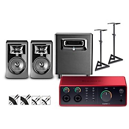 ... Focusrite Scarlett 4i4 Gen 4 with JBL 3 Series Studio Monitor Pair & LSR Subwoofer Bundle (Stands & Cables Included) 305MKII