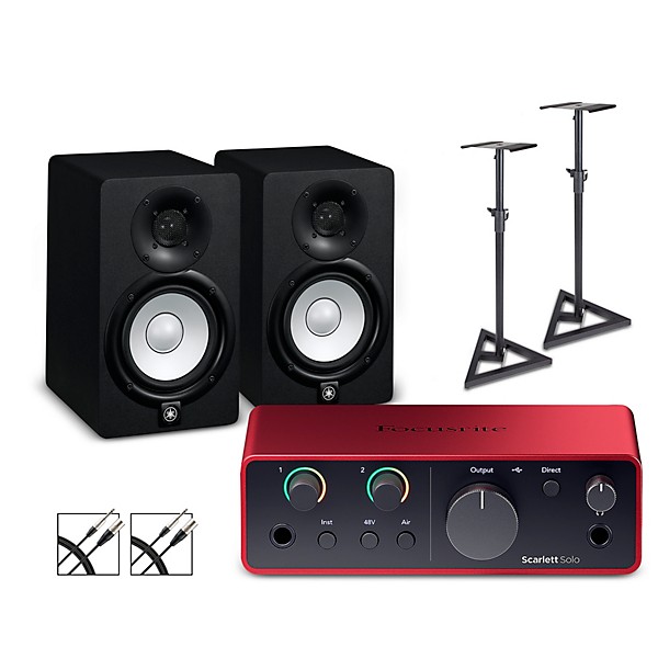 Focusrite Scarlett Solo Gen 4 with Yamaha HS Studio Monitor Pair Bundle (Stands & Cables Included) HS5