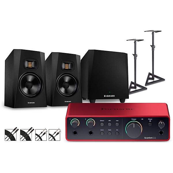 Focusrite Scarlett 2i2 Gen 4 with Adam Audio T-Series Studio Monitor Pair & T10S Subwoofer Bundle (Stands & Cables Include...