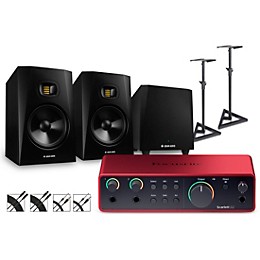 Focusrite Scarlett 2i2 Gen 4 with Adam Audio T-Series Studio Monitor Pair & T10S Subwoofer Bundle (Stands & Cables Included) T8V