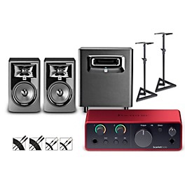 ... Focusrite Scarlett Solo Gen 4 with JBL 3 Series Studio Monitor Pair & LSR Subwoofer Bundle (Stands & Cables Included) 305MKII