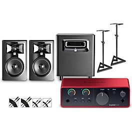 ... Focusrite Scarlett Solo Gen 4 with JBL 3 Series Studio Monitor Pair & LSR Subwoofer Bundle (Stands & Cables Included) 306MKII