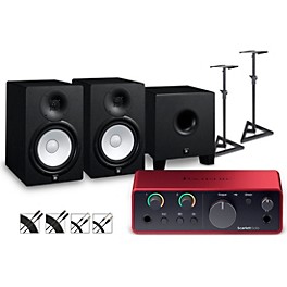 Fo... Focusrite Scarlett Solo Gen 4 with Yamaha HS Studio Monitor Pair & HS8S Subwoofer Bundle (Stands & Cables Included) HS8