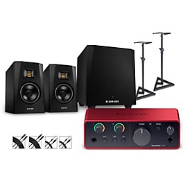 ... Focusrite Scarlett Solo Gen 4 with Adam Audio T-Series Studio Monitor Pair & T10S Subwoofer Bundle (Stands & Cables Included) T5V