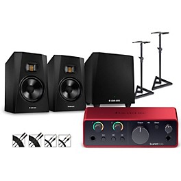 ... Focusrite Scarlett Solo Gen 4 with Adam Audio T-Series Studio Monitor Pair & T10S Subwoofer Bundle (Stands & Cables Included) T7V