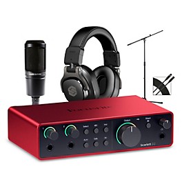 Focusrite Scarlett 2i2 Gen 4 With Audio-Technica Microphone & Sterling Studio Headphone Package (Stand & Cable Included)