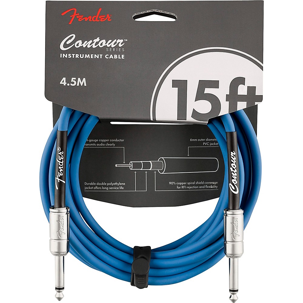 Fender Straight to Straight Instrument Contour Cable 15 ft. Lake Placid Blue