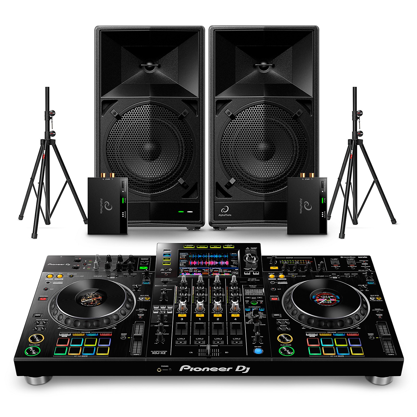 AlphaTheta WAVEEIGHT 8" Portable Powered Speaker Pair With XDJXZ Professional Standalone DJ