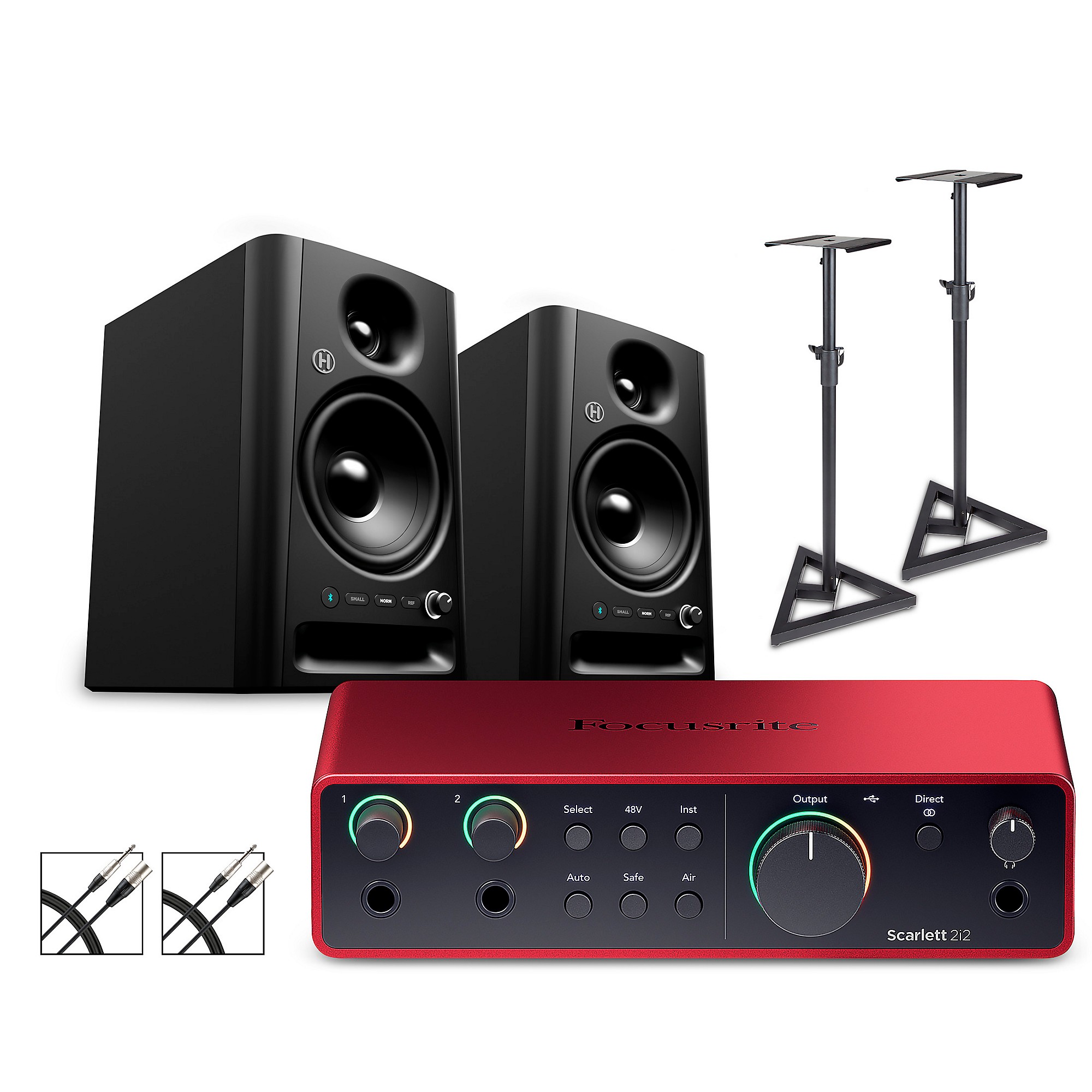 Focusrite 2i2 Gen4 With Harbinger Studio Monitor Pair, Stands Focusrite 2i2 Gen4 With Harbinger Studio Monitor Pair, Stands