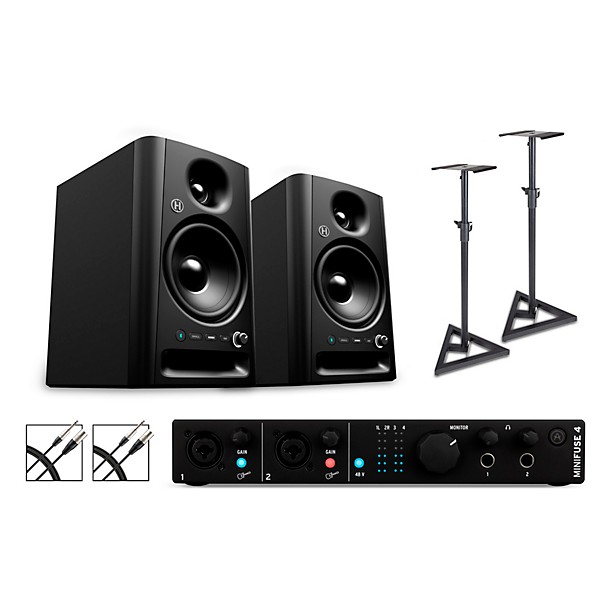 Arturia Minifuse 4 with Harbinger Studio Monitor Pair (Stands & Cables Included) SM505 Black