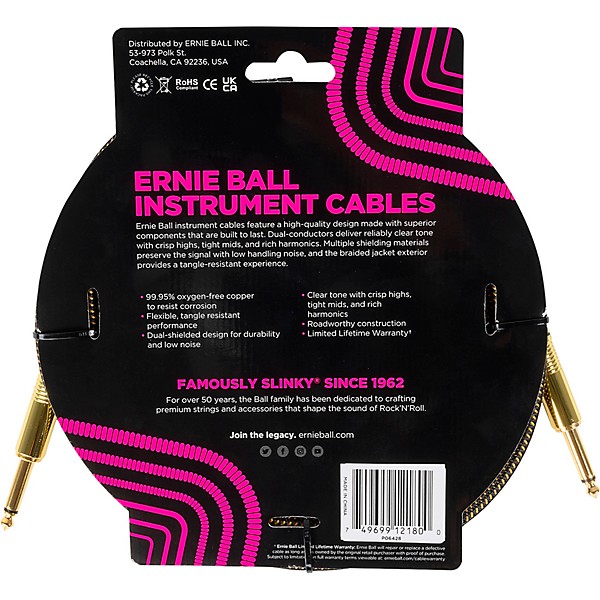 Ernie Ball Braided Instrument Cable Straight/Straight 10 ft. Pay Dirt