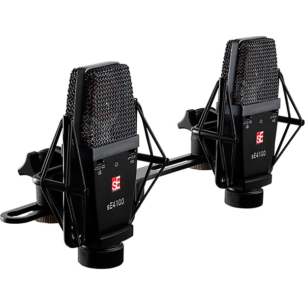 sE Electronics sE sE4100-PAIR Factory Matched Pair of sE4100 Large Diaphragm Condenser Microphones w/Mount and Case Black