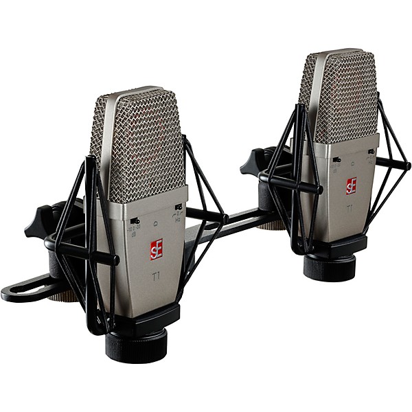 sE Electronics SE T1-PAIR Factory Matched Pair of T1 Large Diaphragm Condenser Microphones w/Mount and Case Titanium