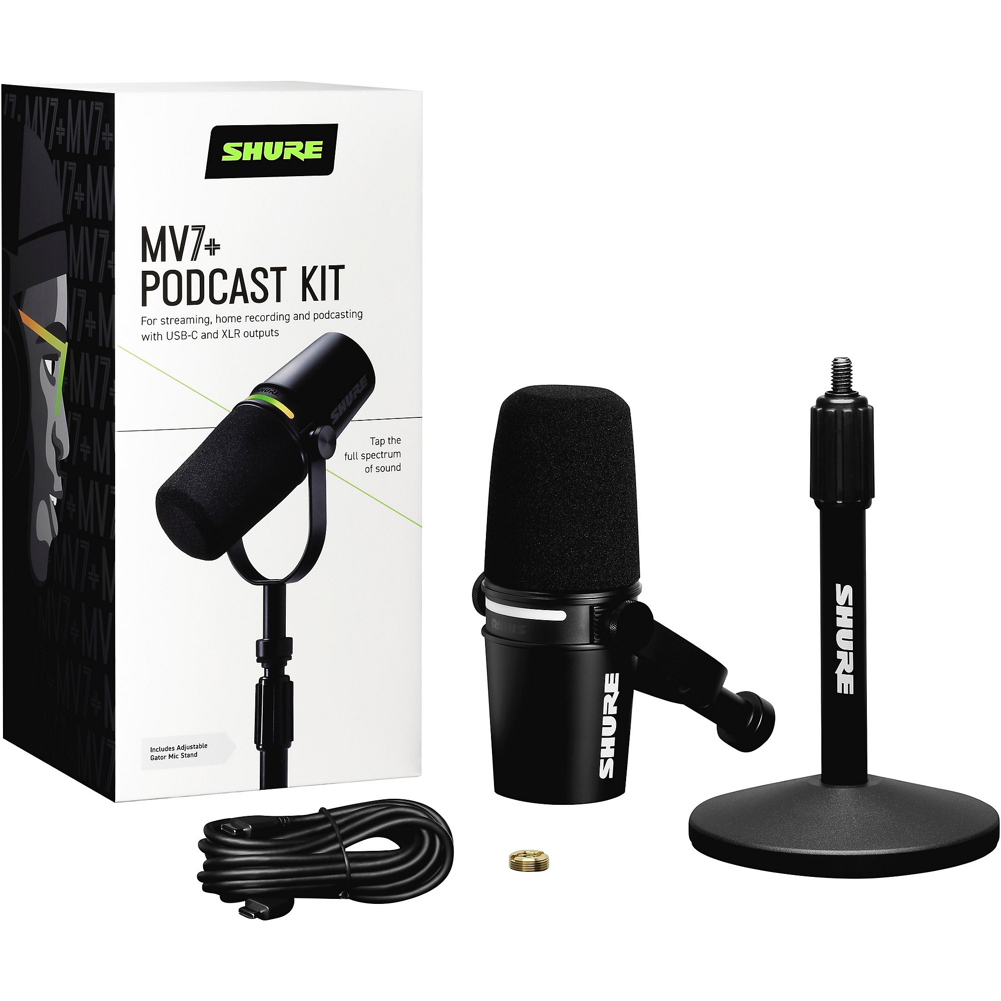 Shure MV7+ Podcast Kit With Stand Black | Guitar Center