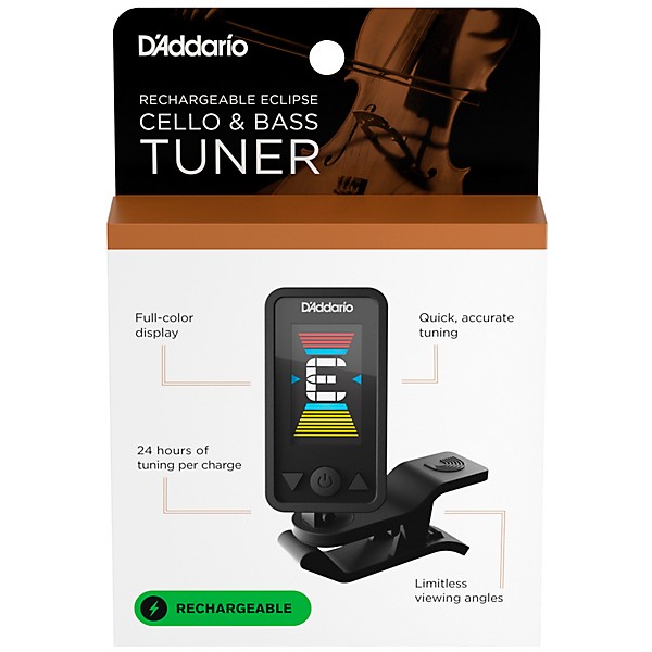 D'Addario Eclipse Rechargeable Cello/Bass Clip-On Tuner Black