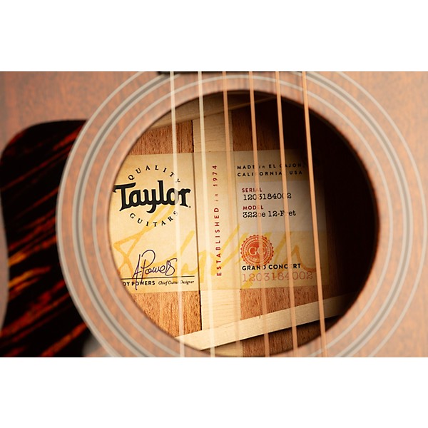 Taylor 322ce 12-Fret Left-Handed Grand Concert Acoustic-Electric Guitar Shaded Edge Burst