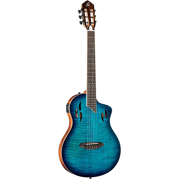 Ortega RTPDLX Flamed Maple Nylon-String Acoustic-Electric Guitar Blue Burst