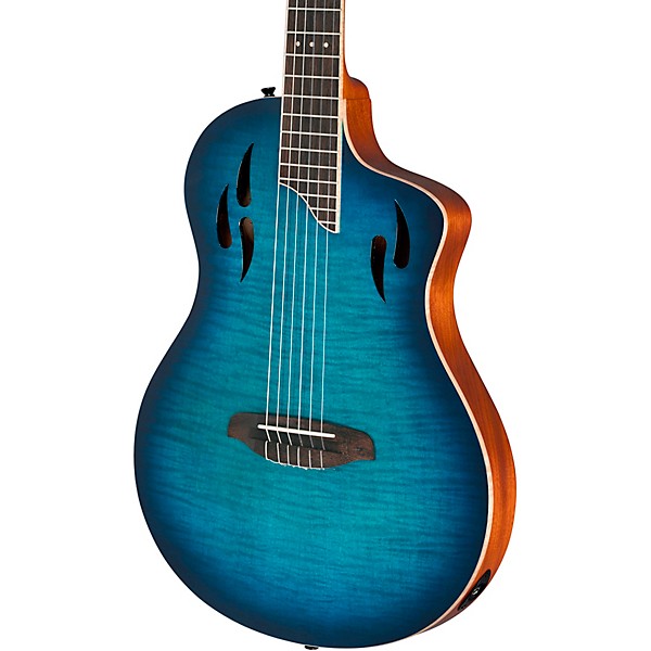 Ortega RTPDLX Flamed Maple Nylon-String Acoustic-Electric Guitar Blue Burst