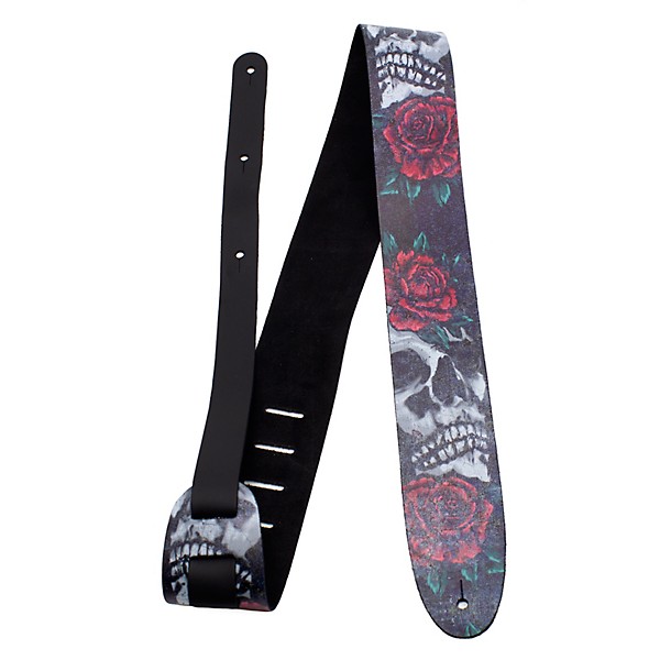 Perri's Printed Skull and Rose Leather Guitar Strap Black 2.5 in.