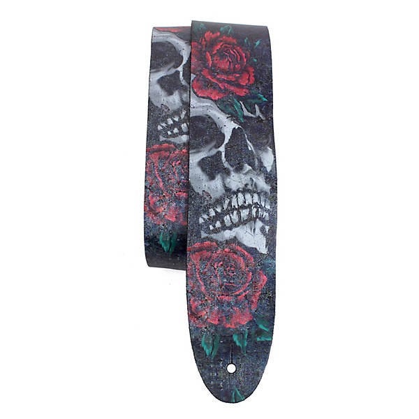 Perri's Printed Skull and Rose Leather Guitar Strap Black 2.5 in.