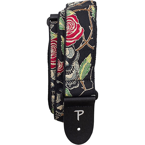 Perri's Skull and Roses Jacquard Guitar Strap Black 2 in.