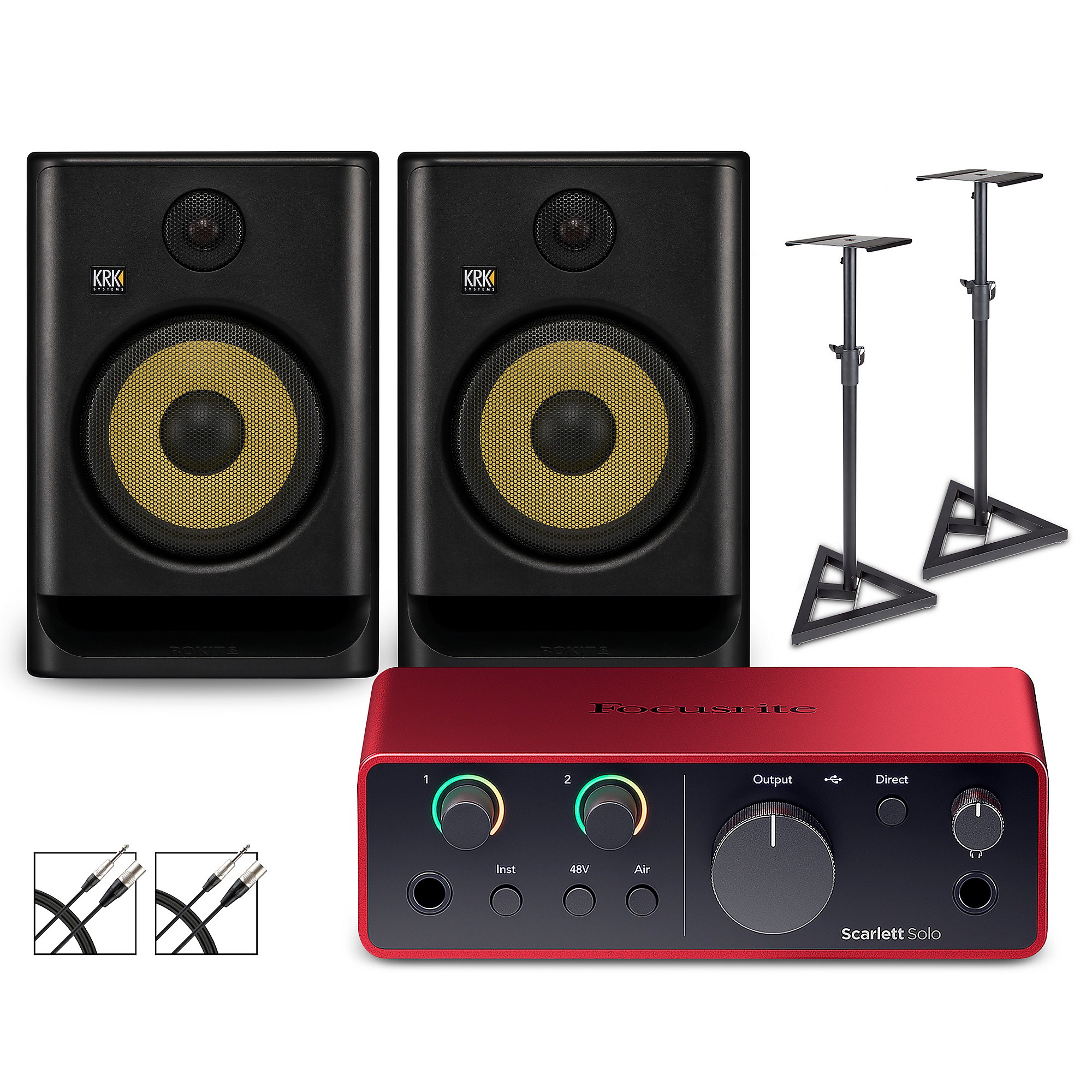 Focusrite Solo Gen4 with KRK ROKIT G5 Studio Monitor Pair (Stands