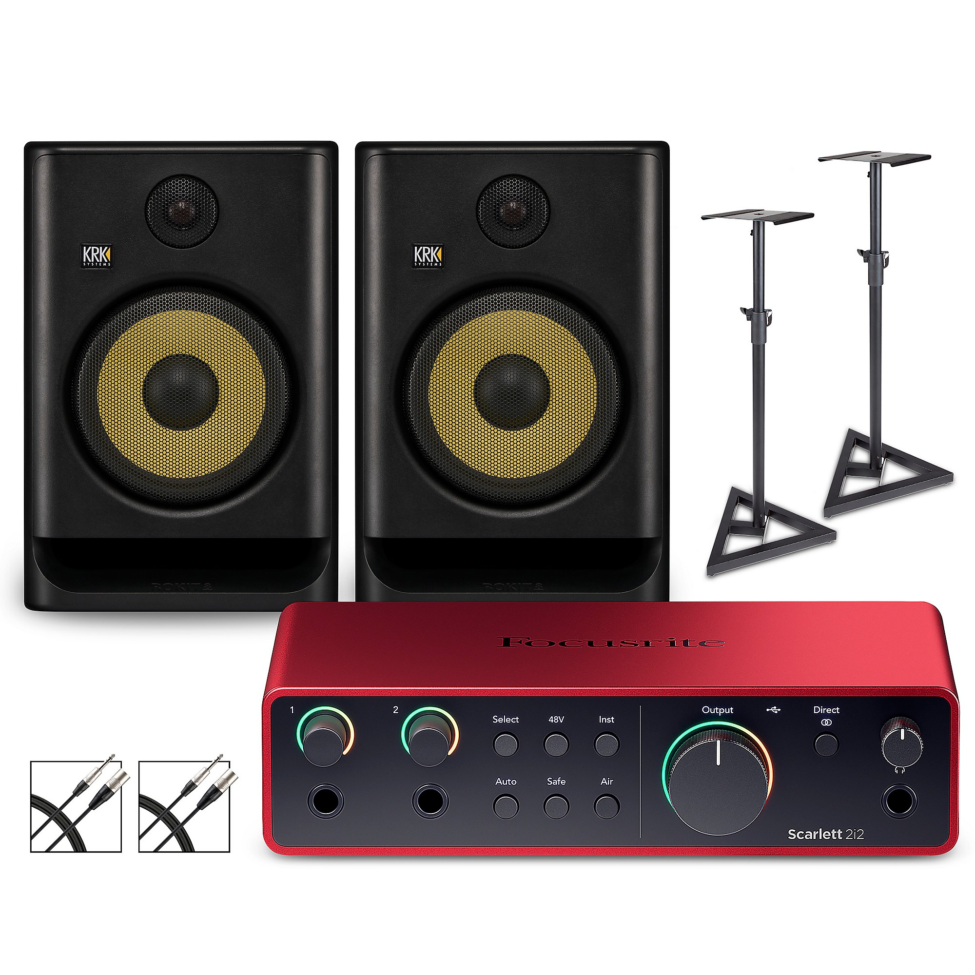 Focusrite 2i2 Gen 4 With KRK ROKIT G5 Studio Monitor Pair (Stands