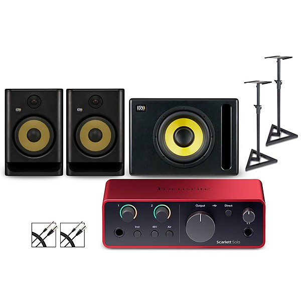 Focusrite Solo Gen4 with KRK ROKIT G5 Studio Monitor Pair & S10 Subwoofer (Stands & Cables Included) ROKIT 8