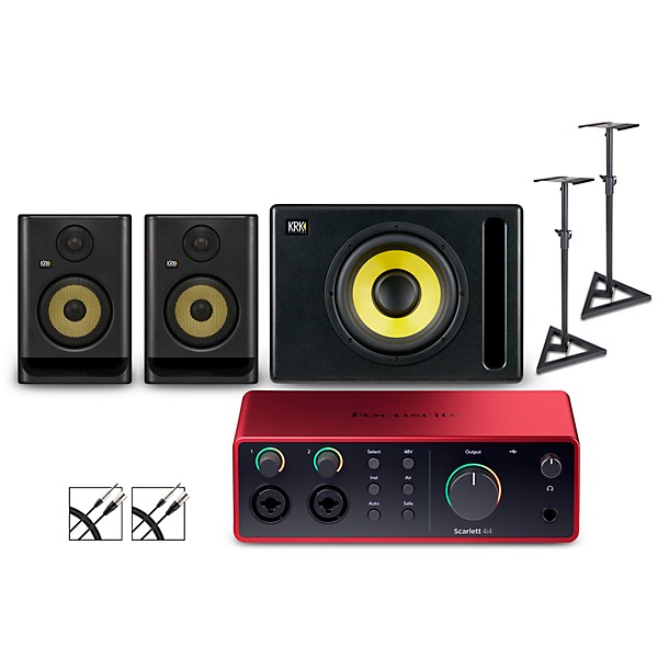 Focusrite 4i4 Gen4 with KRK ROKIT G5 Studio Monitor Pair & S10 Subwoofer (Stands & Cables Included) ROKIT 5