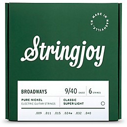 Stringjoy Broadways Pure Nickel Electric Guitar Strings 9 - 40